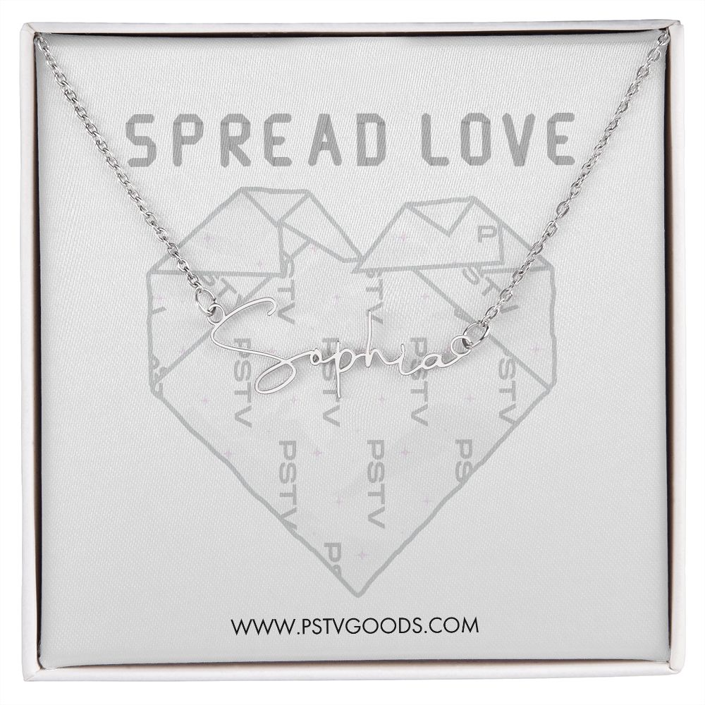 Origami Heart Signature Style Name Necklace