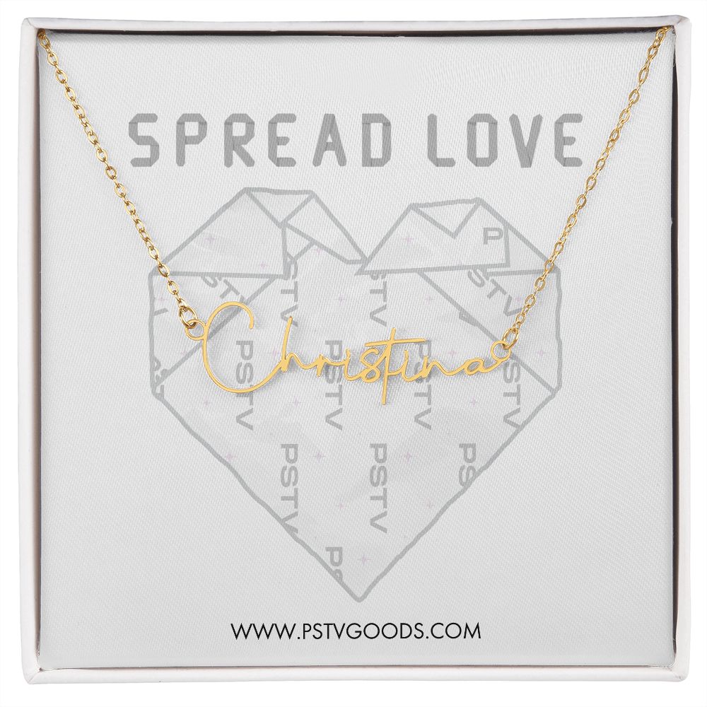 Origami Heart Signature Style Name Necklace