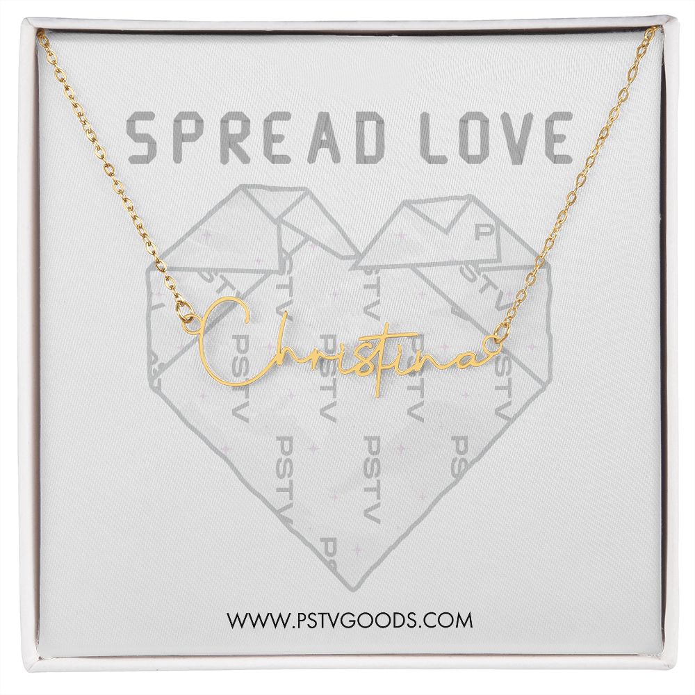 Origami Heart Signature Style Name Necklace