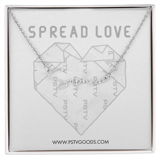 Origami Heart Signature Style Name Necklace