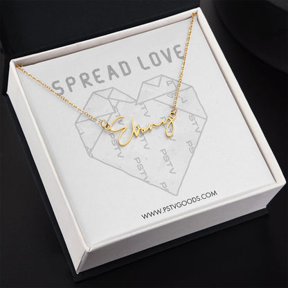 Origami Heart Signature Style Name Necklace